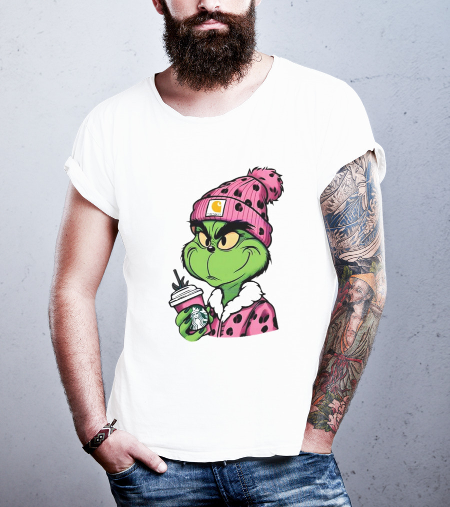 Pink Grinch Boujee Starbucks Christmas Coffee T-Shirt