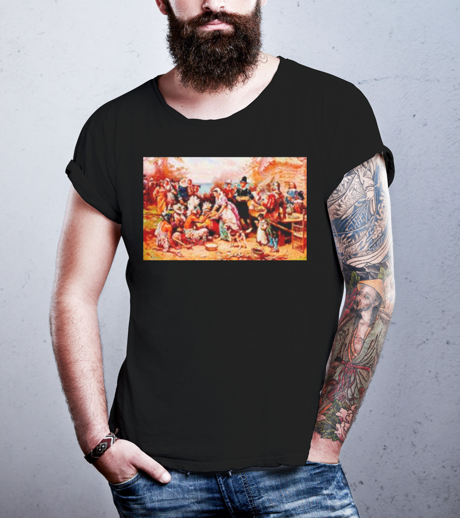 The First Thanksgiving 1621 Pilgrims And Native Americans Harvest Feast T-Shirt
