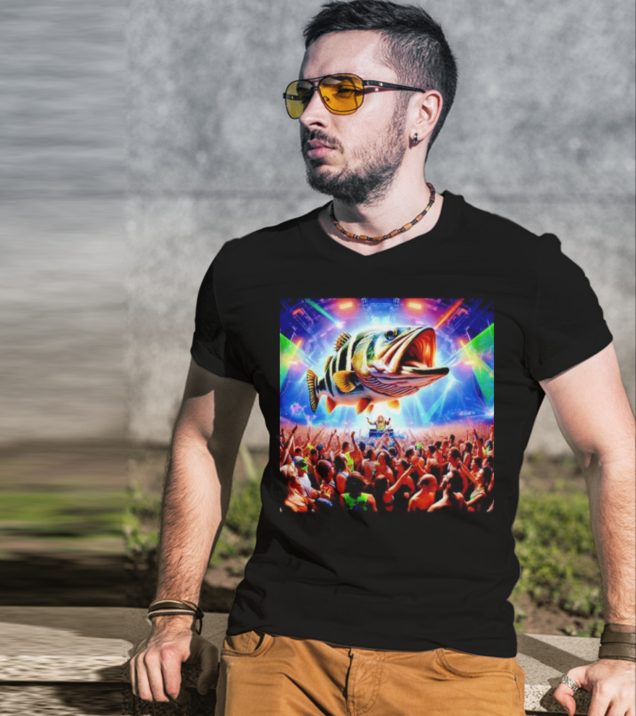 When The Bass Drops With Giant Fish Over Rave Crowd T-Shirt