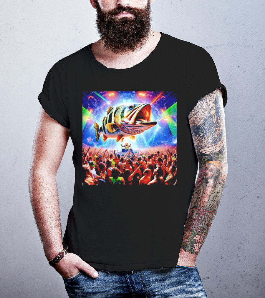 When The Bass Drops With Giant Fish Over Rave Crowd T-Shirt