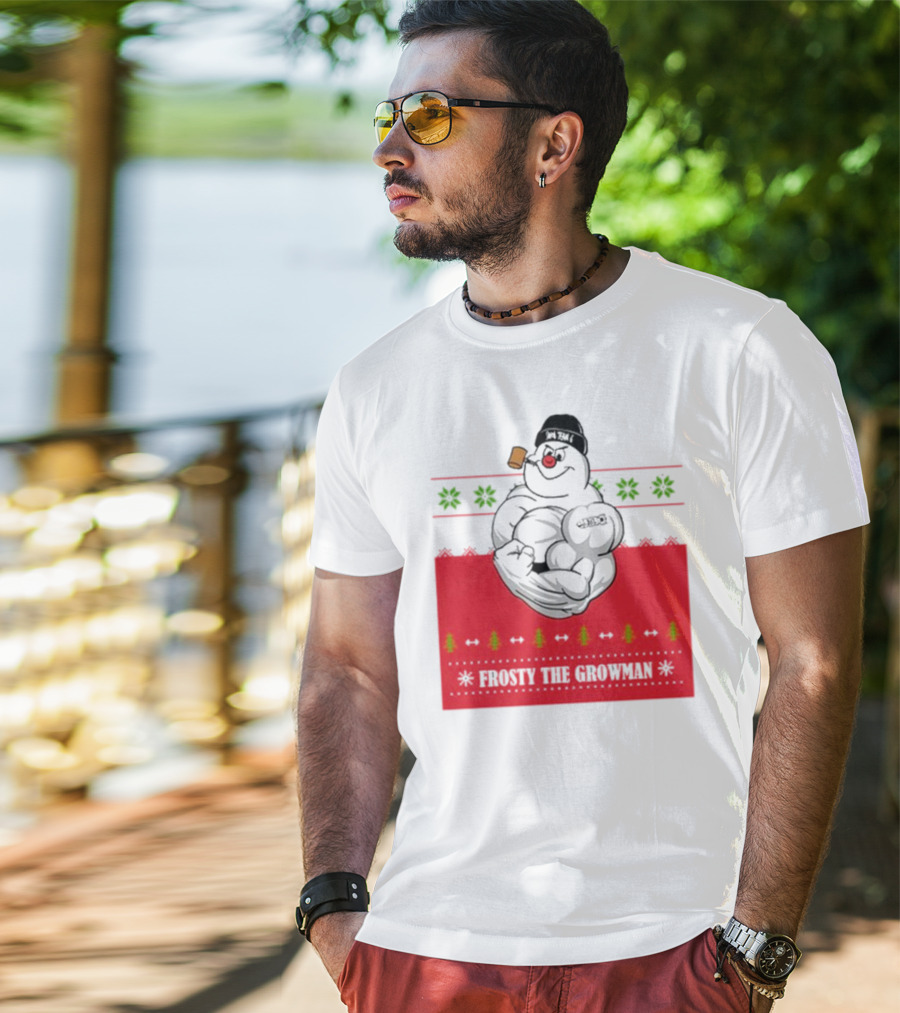 Frosty The Growman Christmas Ugly Sweater Pipe Bodybuilding Snowman T-Shirt