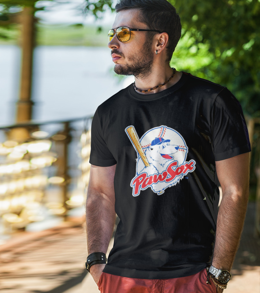 PawSox Polar Bear Baseball Bat Cap Red Socks T-Shirt