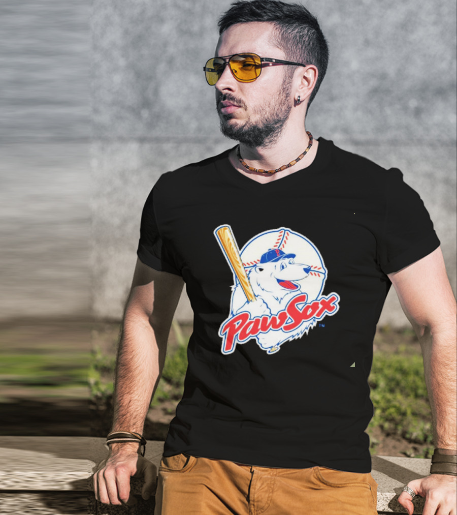 PawSox Polar Bear Baseball Bat Cap Red Socks T-Shirt