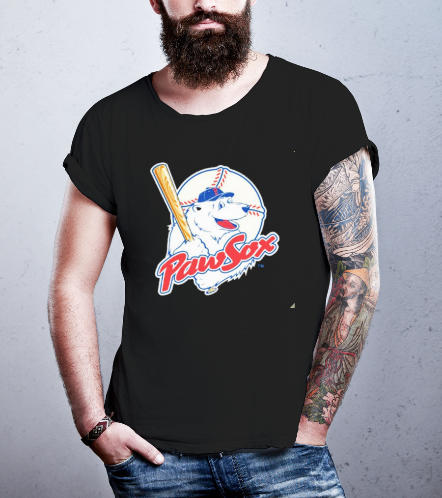 PawSox Polar Bear Baseball Bat Cap Red Socks T-Shirt