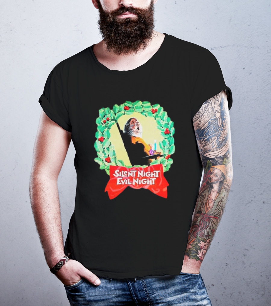 Silent Night Evil Night Christmas Wreath Horror Santa T-Shirt