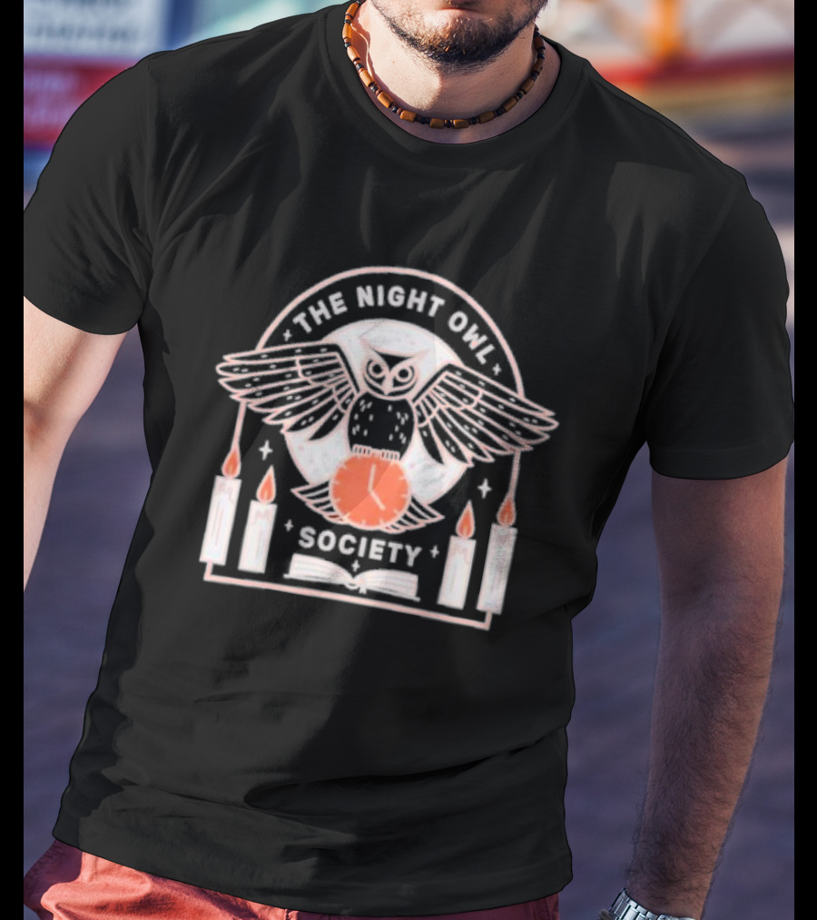 The Night Owl Society Midnight Clock With Candles And Book T-Shirt