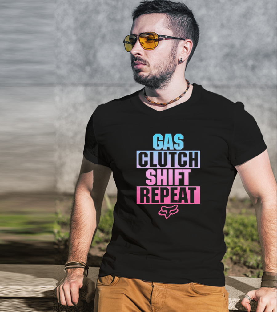 Gas Clutch Shift Repeat Fox Racing Logo T-Shirt