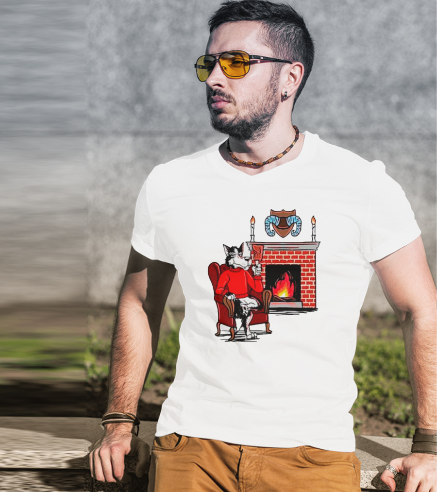 NC State Wolfpack Relaxing By Fireplace Victory Scene T-Shirt