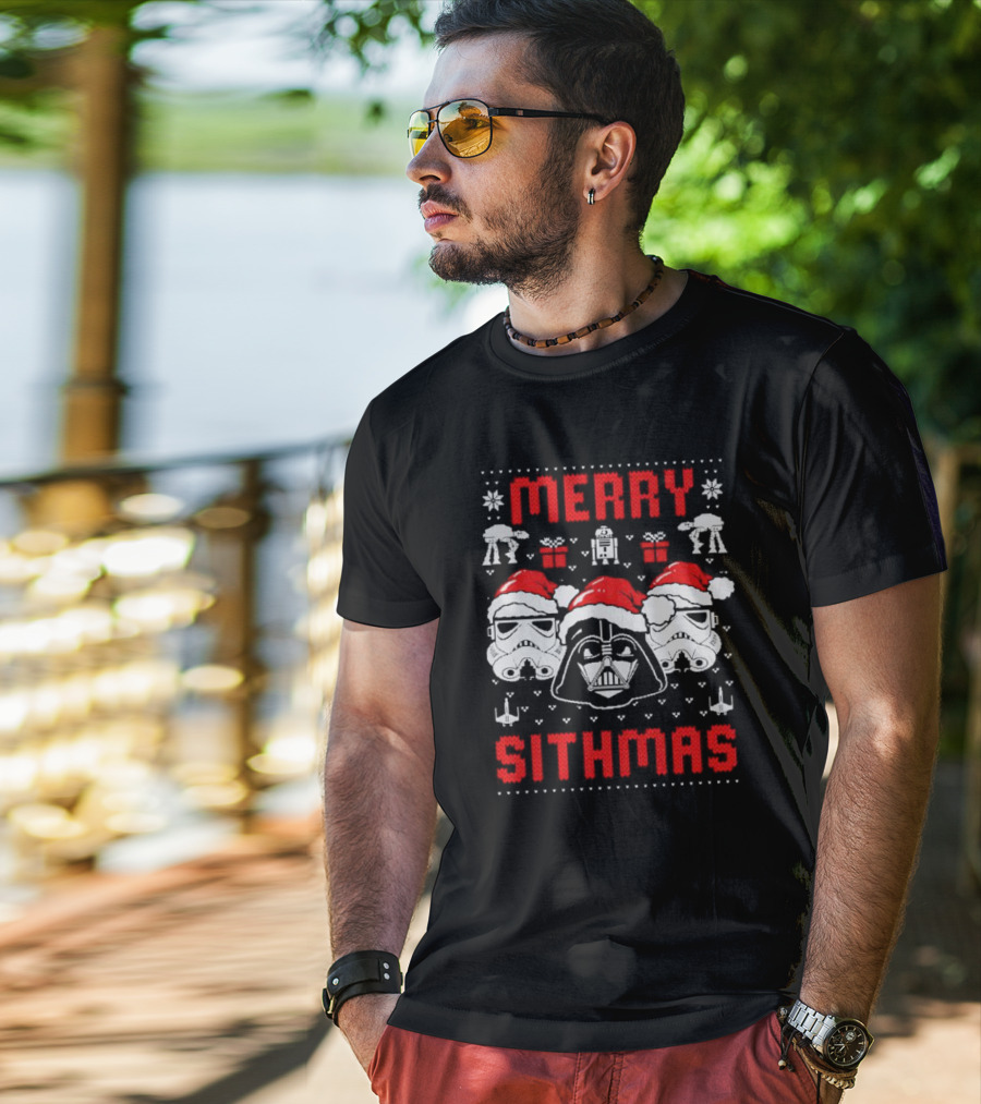 Merry Sithmas The Mandalorian Ugly Darth Vader Stormtrooper Christmas Star Wars T-Shirt