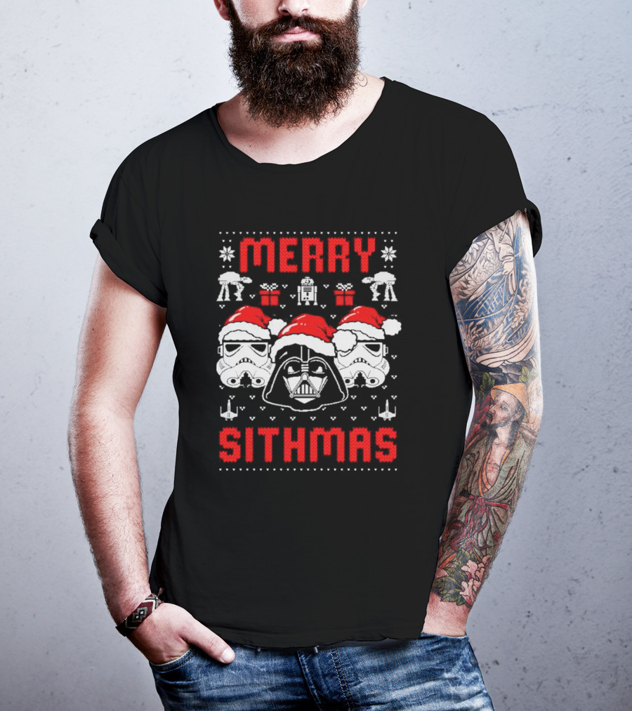 Merry Sithmas The Mandalorian Ugly Darth Vader Stormtrooper Christmas Star Wars T-Shirt