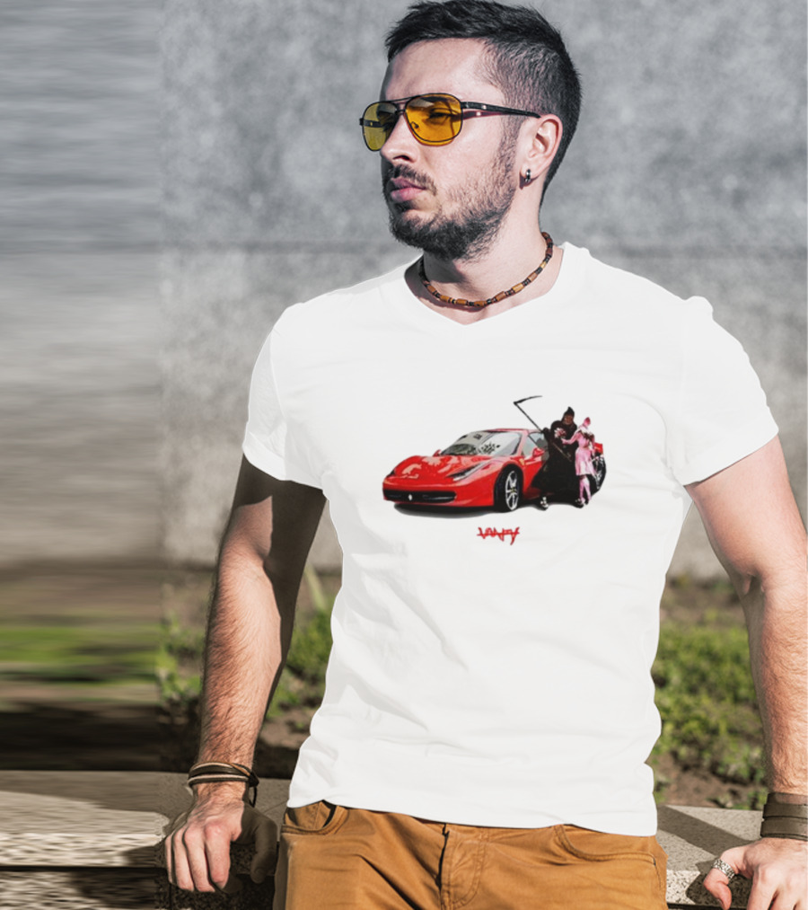 Club Scared Of Love Red Sports Car And Grim Reaper With Pink Figure T-Shirt
