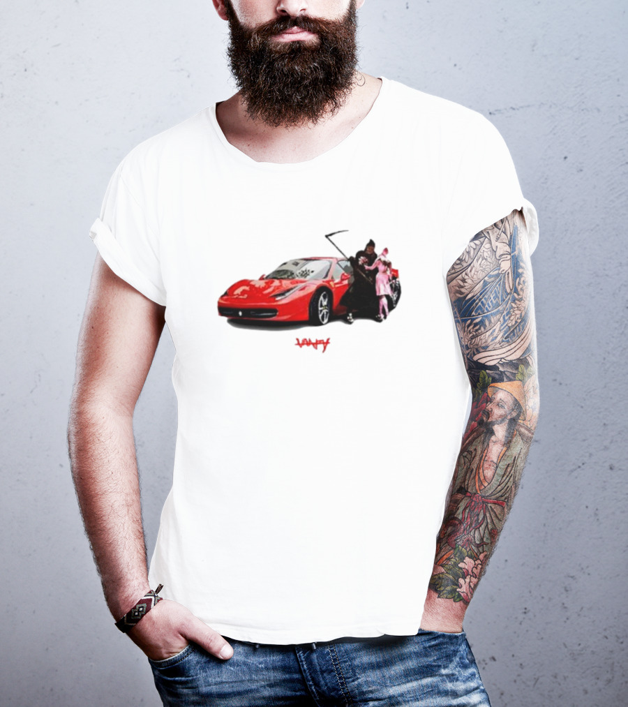Club Scared Of Love Red Sports Car And Grim Reaper With Pink Figure T-Shirt