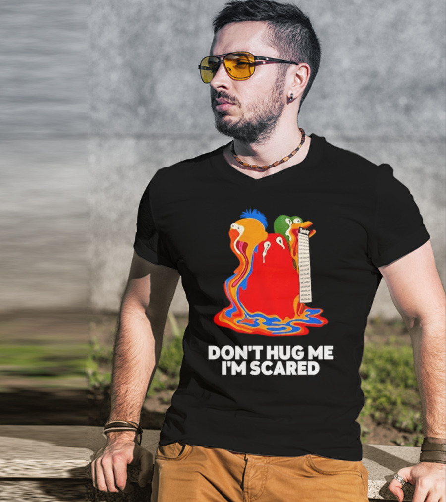 Don't Hug Me I'm Scared Melting Characters With Medium Tag T-Shirt