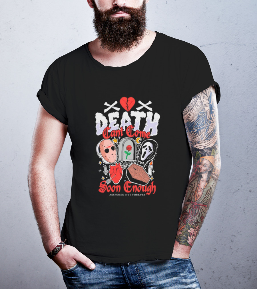 Death Can't Come Soon Enough Horror Icons Hearts And Symbols T-Shirt