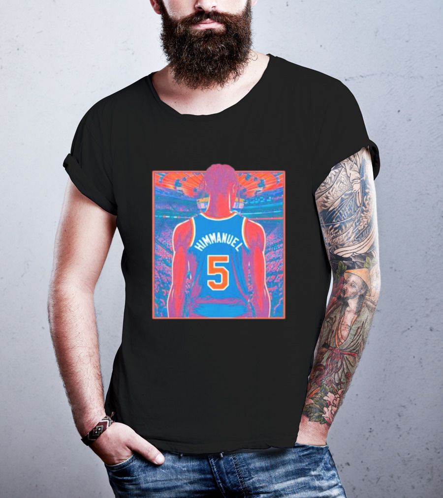 Immanuel Quickley Number 5 New York Knicks Vibrant Basketball Arena Scene T-Shirt