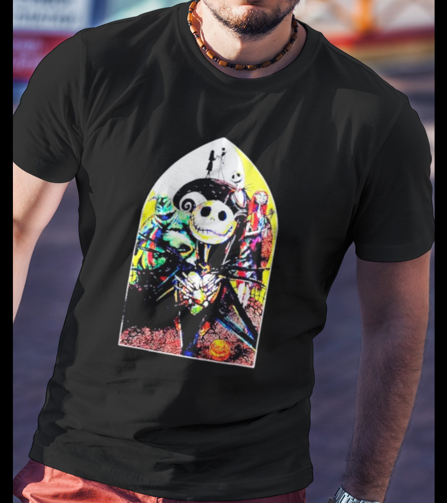 Jack Skellington And Friends Stained Glass Style Scene From The Nightmare Before Christmas T-Shirt