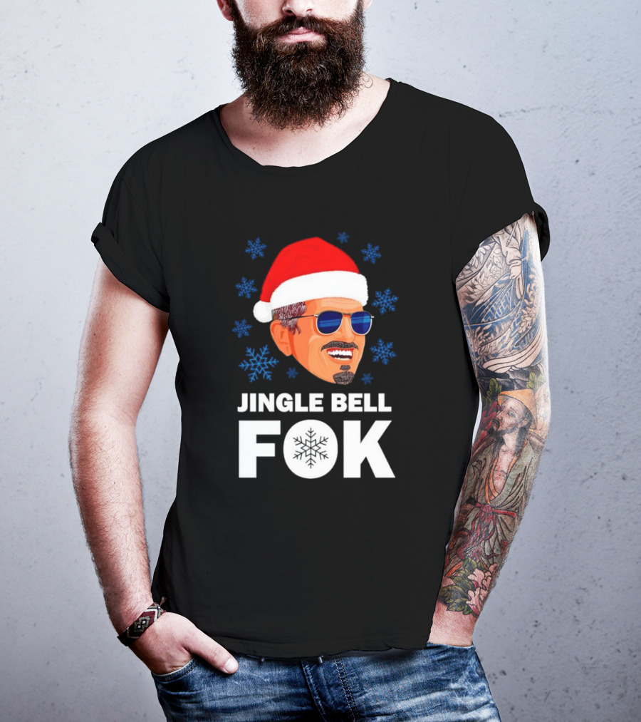 Jingle Bell Fok Santa Christmas Snowflakes Santa Hat Blue Sunglasses T-Shirt