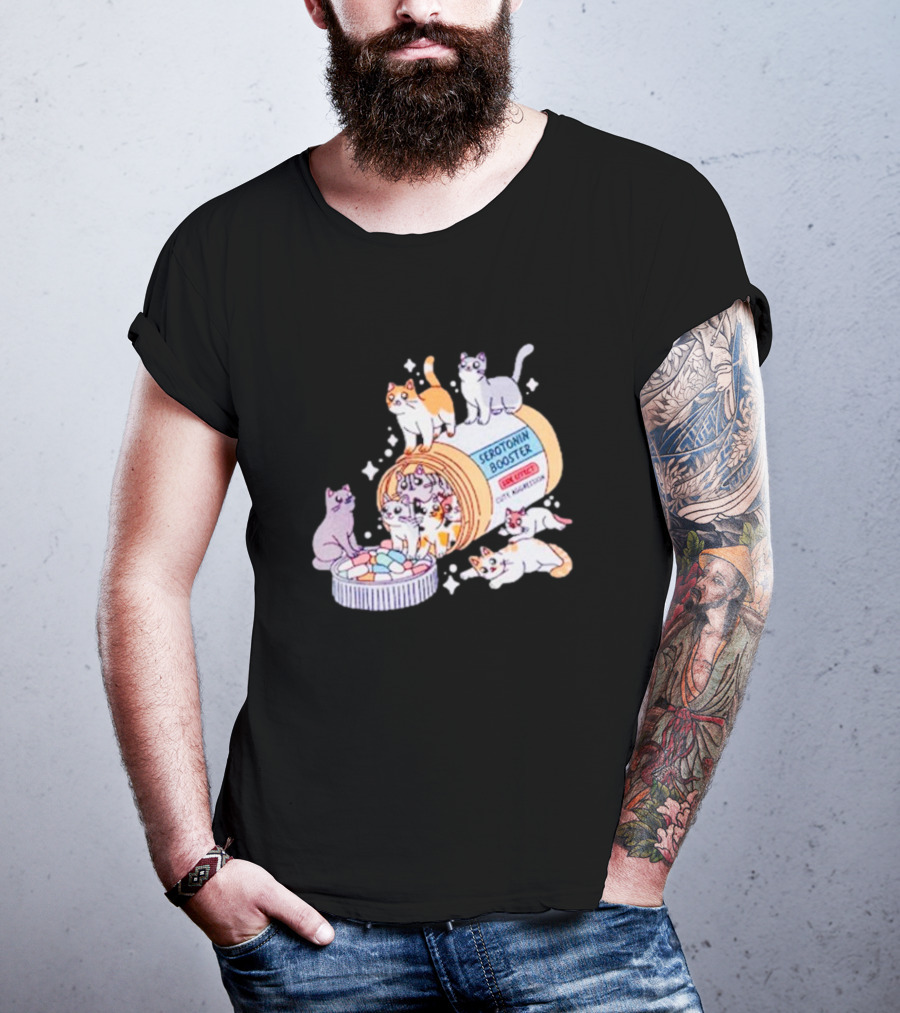 Serotonin Booster Cats Cute Antidepressant Kittens Happiness T-Shirt