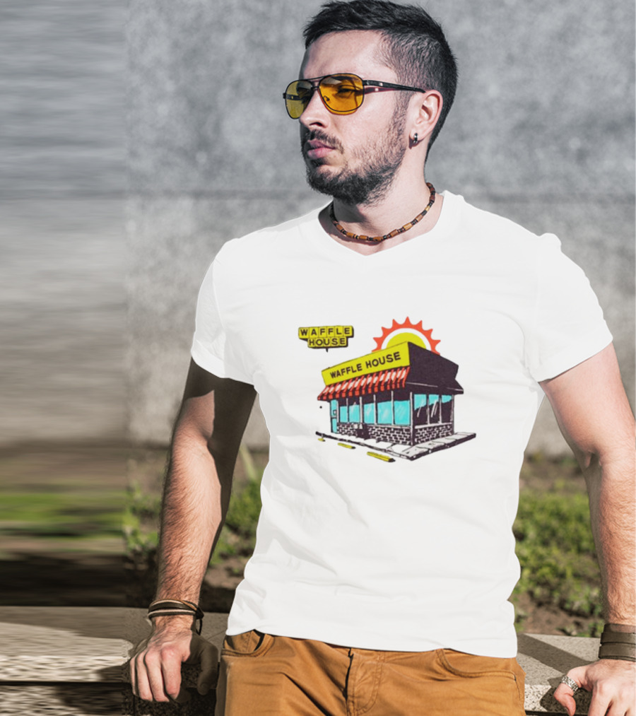 Waffle House Restaurant Building With Sunburst Background T-Shirt