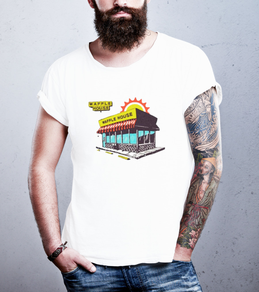 Waffle House Restaurant Building With Sunburst Background T-Shirt