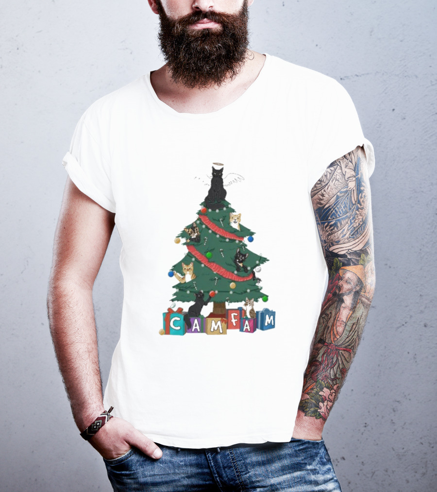 Cam Fam Cats On Christmas Tree T-Shirt