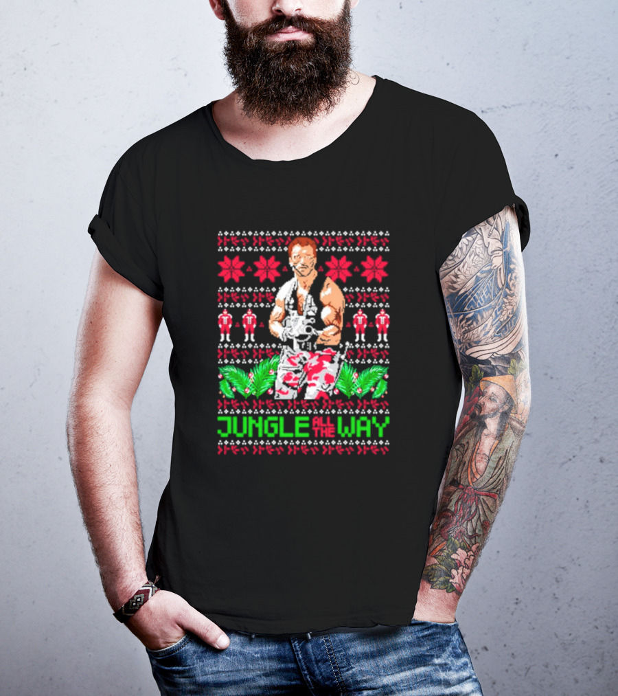 Jungle All The Way Retro Action Hero Holiday T-Shirt