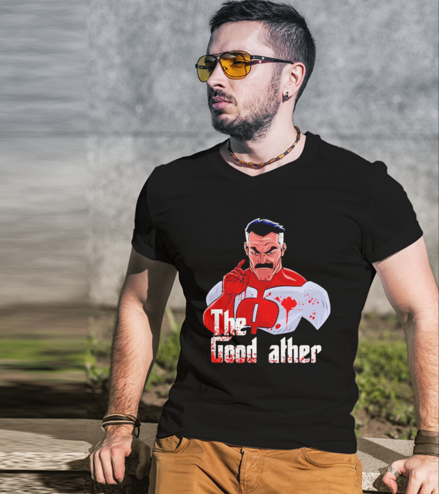 Omni Dad The Good Father Superhero Parody Red And White Costume T-Shirt
