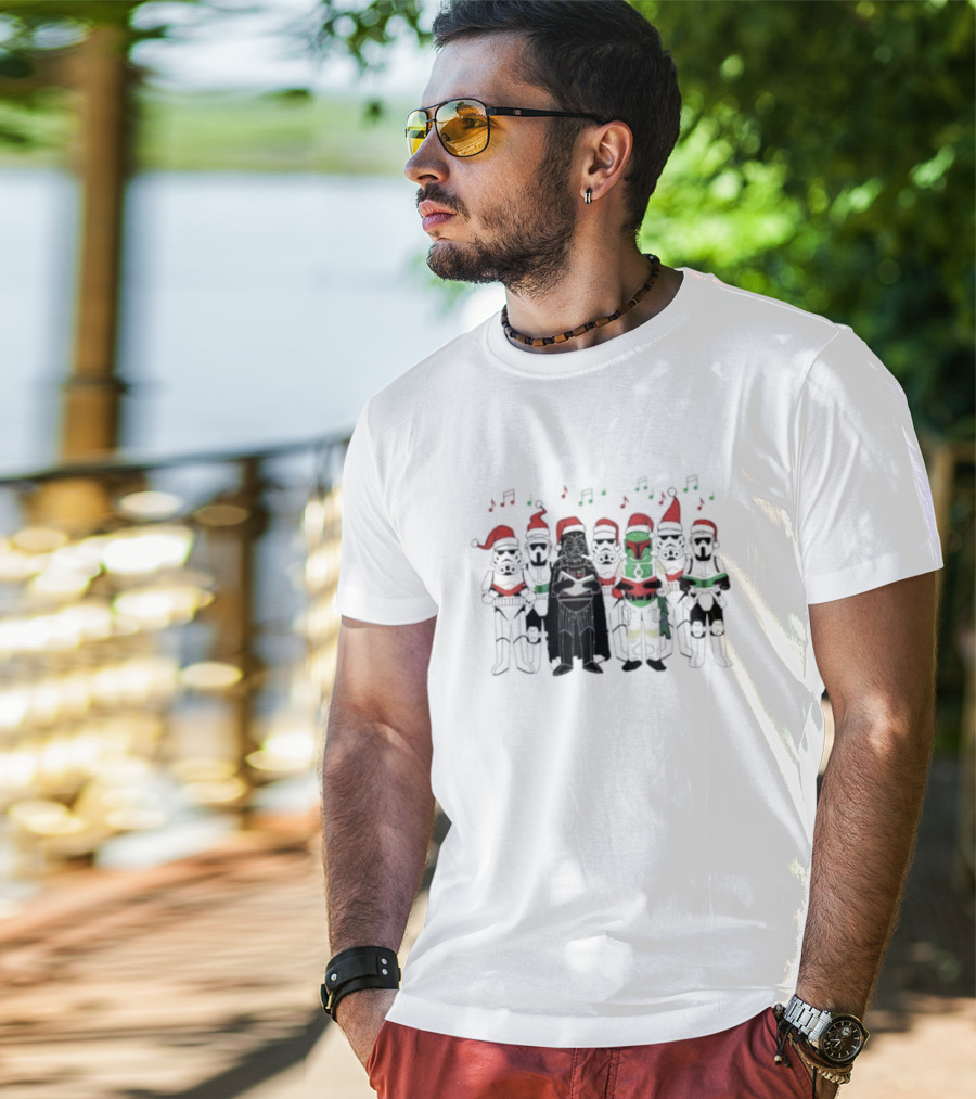 Star Wars Characters Santa Hats Singing Christmas Carols T-Shirt