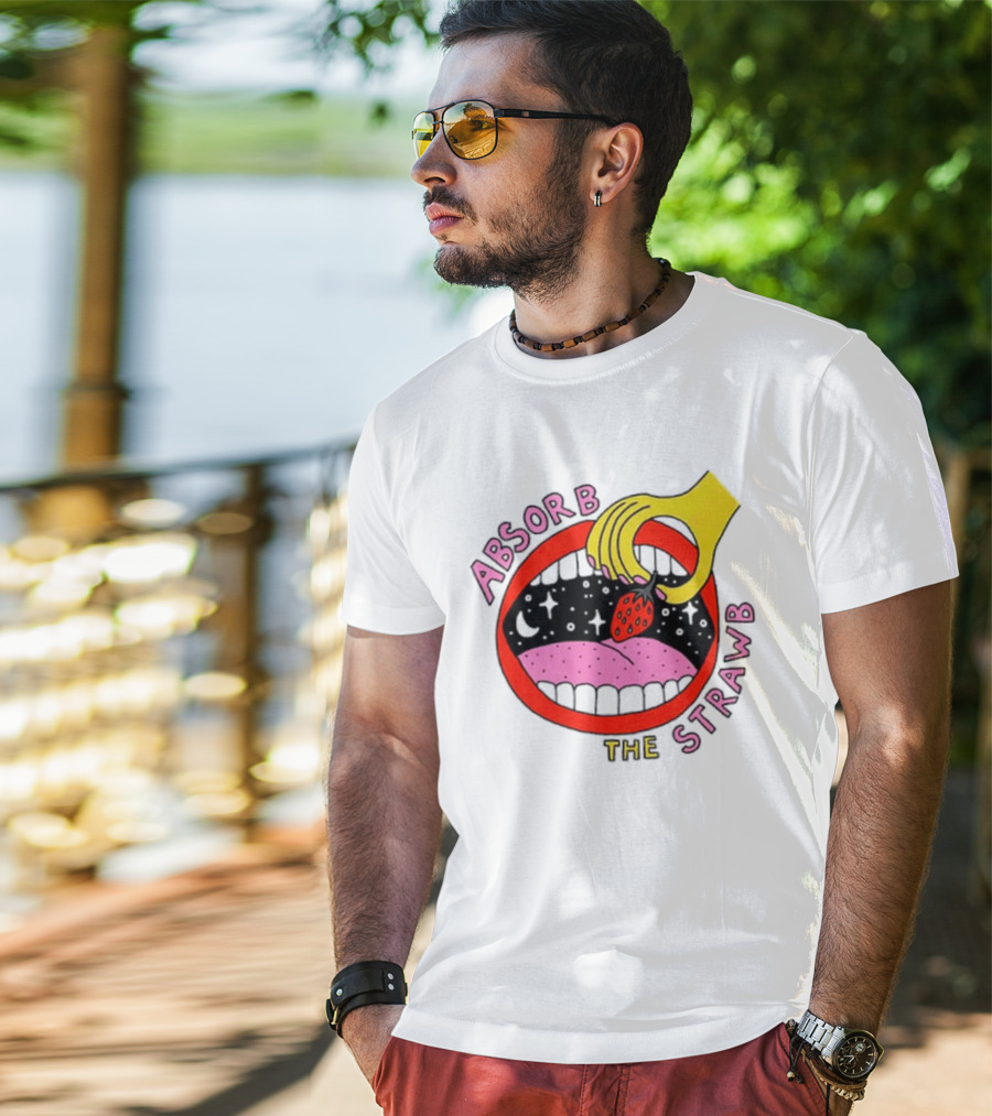 Absorb The Strawb Strawberry Imagery With Hand And Mouth T-Shirt