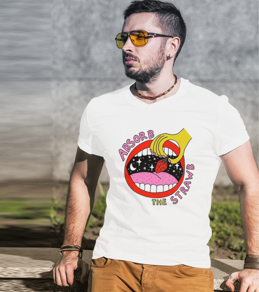 Absorb The Strawb Strawberry Imagery With Hand And Mouth T-Shirt