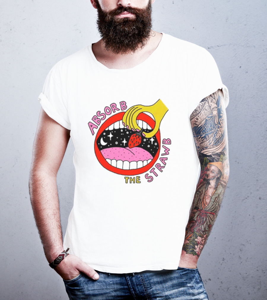 Absorb The Strawb Strawberry Imagery With Hand And Mouth T-Shirt
