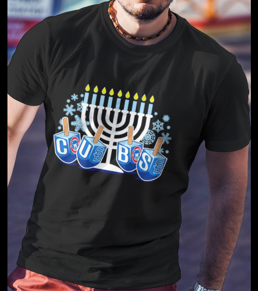 Cubs Hanukkah Menorah Dreidels Snowflakes T-Shirt