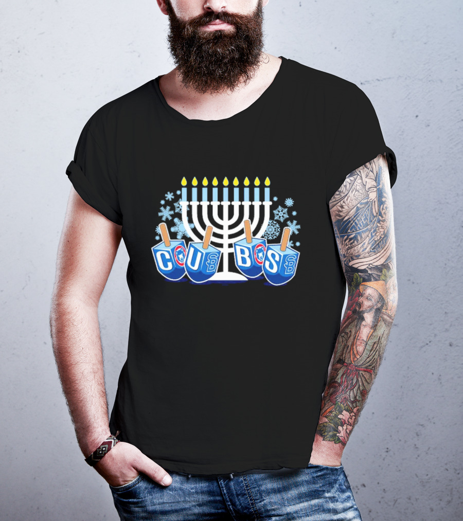 Cubs Hanukkah Menorah Dreidels Snowflakes T-Shirt