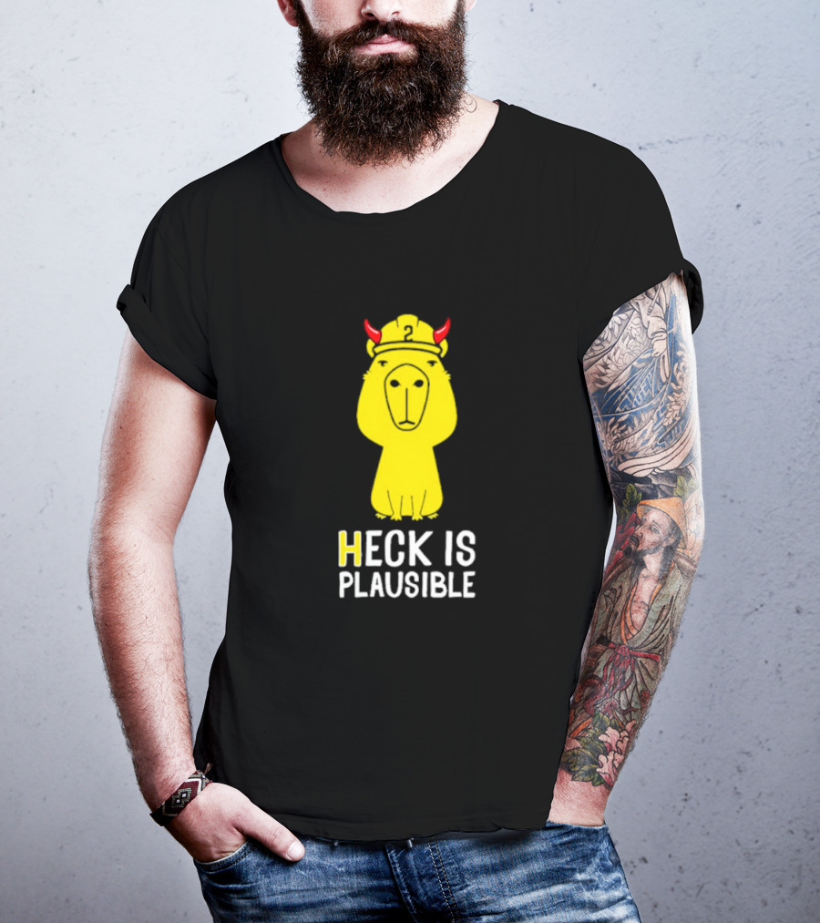 HECK IS PLAUSIBLE 2 Red Horned Yellow Character T-Shirt