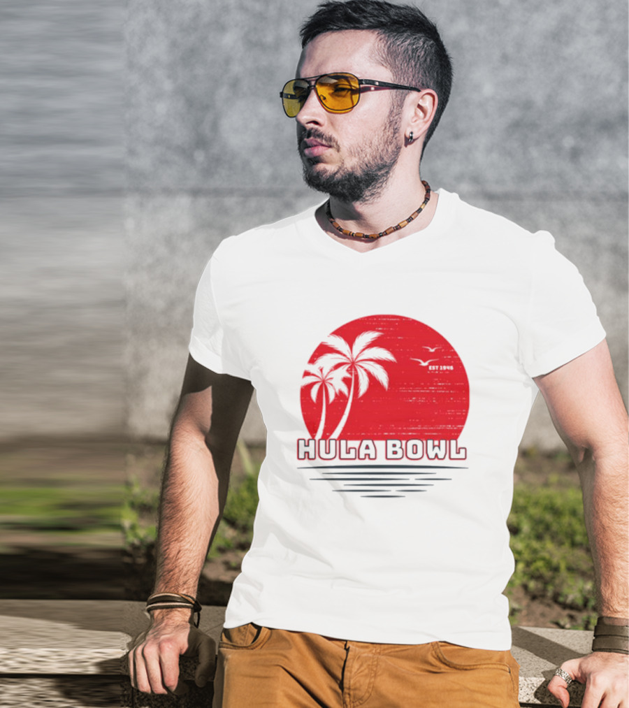 Hula Bowl Established 1946 Red Sunset With Palm Trees T-Shirt