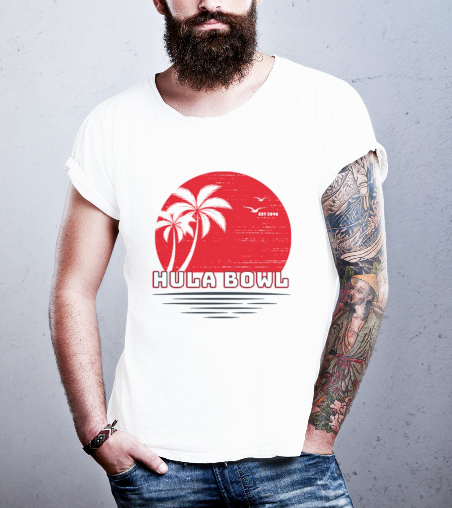 Hula Bowl Established 1946 Red Sunset With Palm Trees T-Shirt