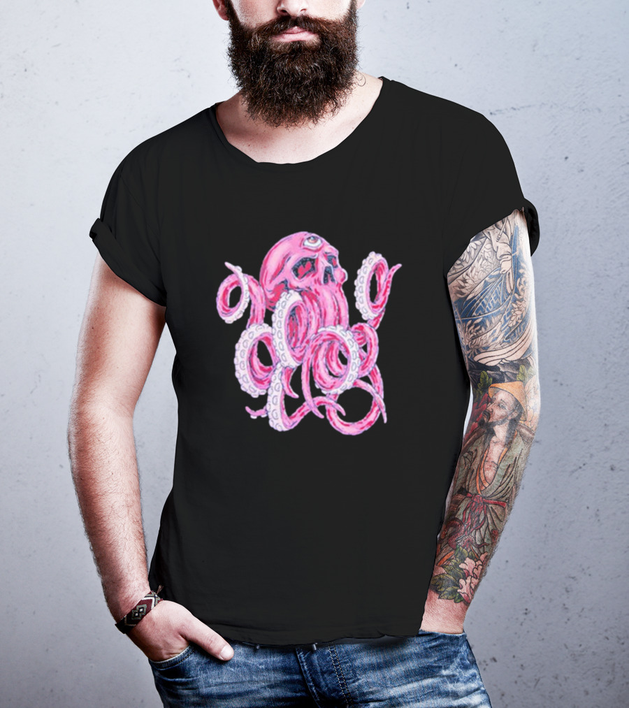 Deep Dark And Dangerous Ddd Red Octopus Skull Alien Tentacles T-Shirt