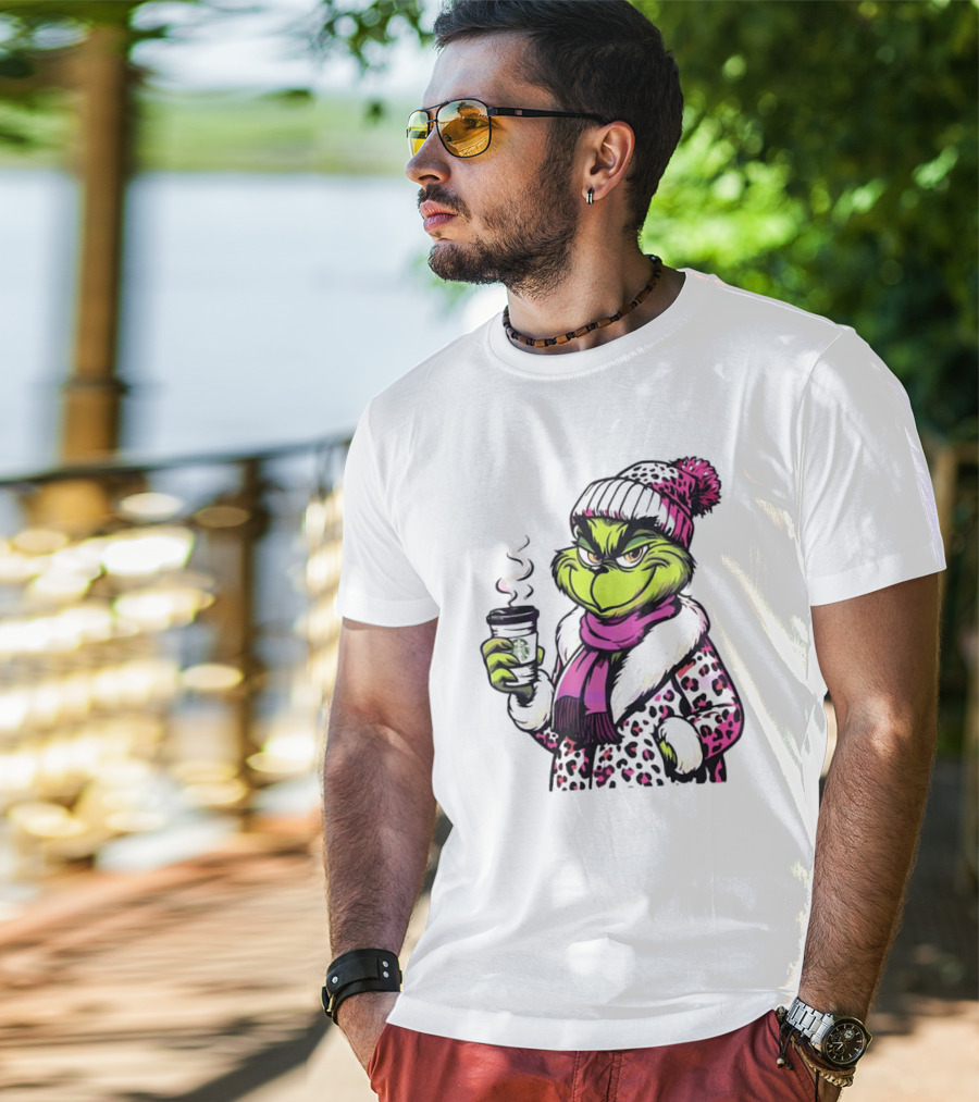 Grinchy And Bougie Pink Leopard Coffee Cozy T-Shirt