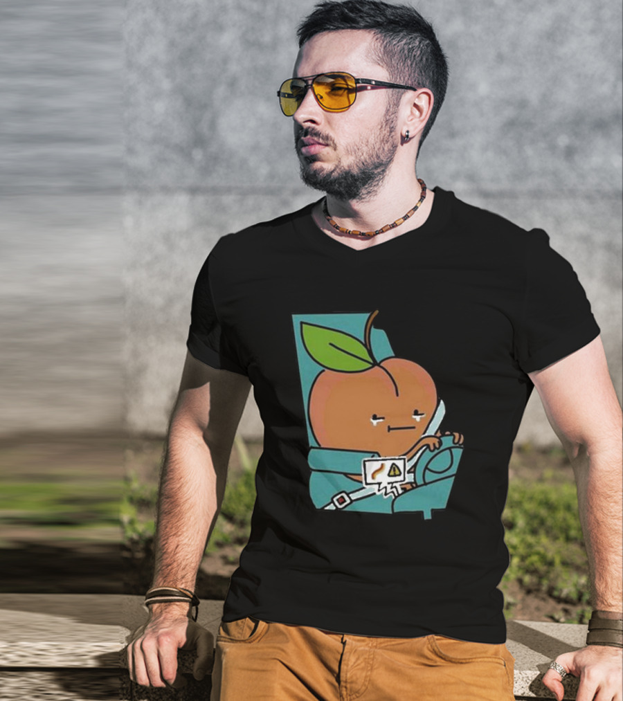 Peach Driving With Tears Fastened In Seatbelt Warning Signal T-Shirt