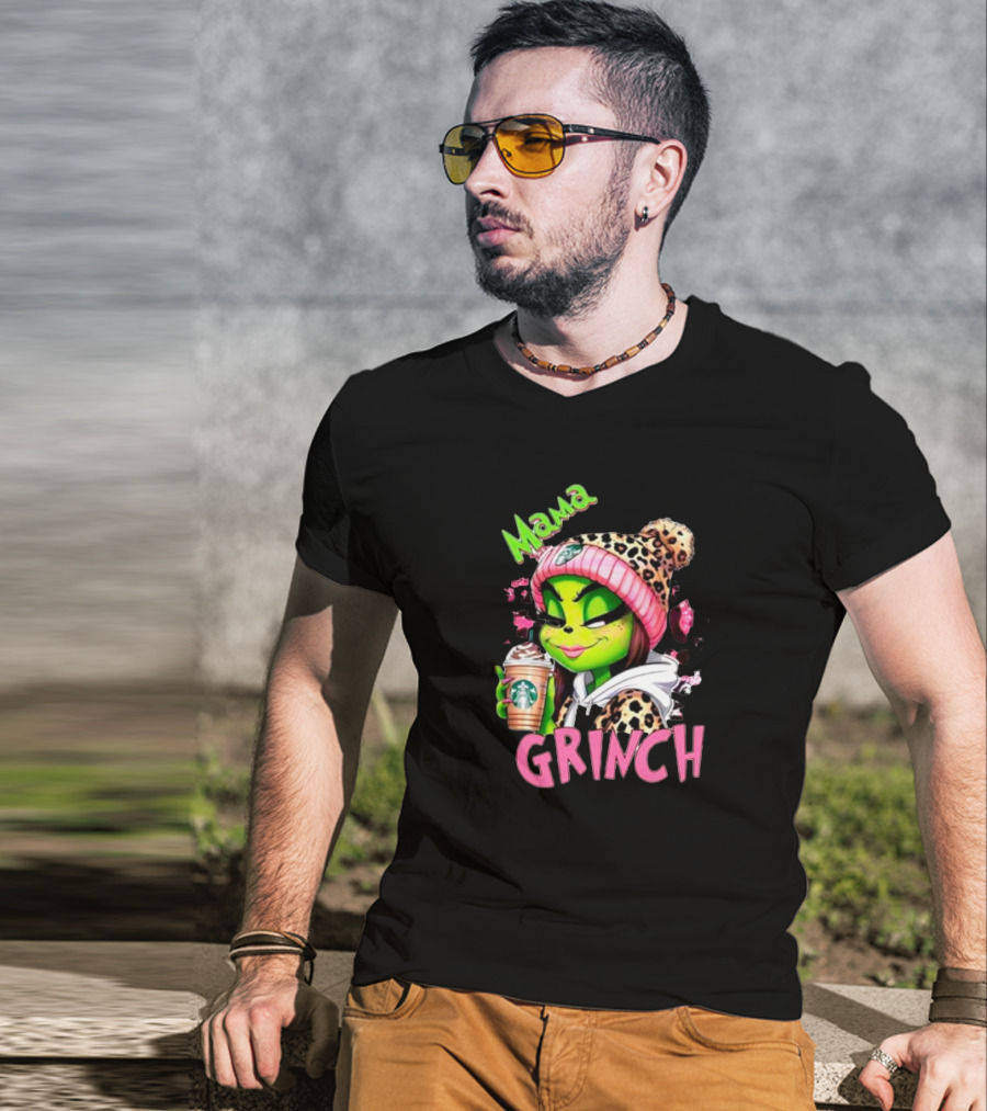 Mama Grinch Leopard Coffee Holiday T-Shirt