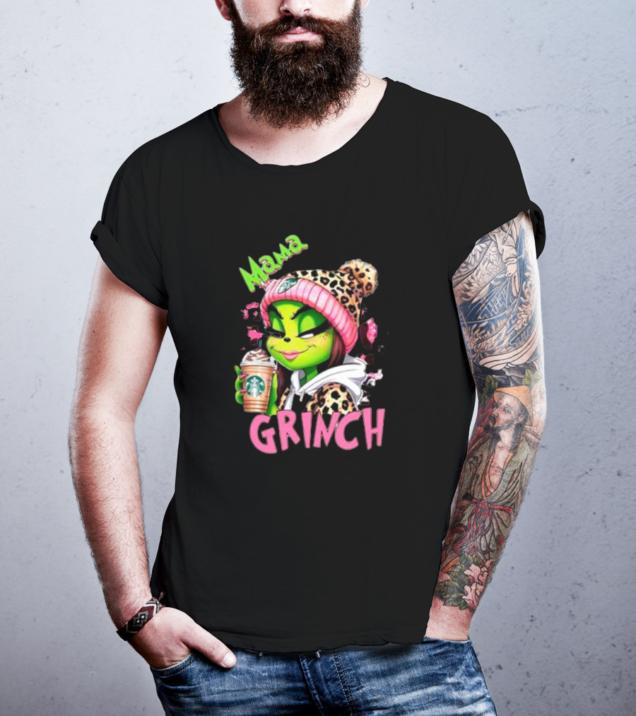 Mama Grinch Leopard Coffee Holiday T-Shirt