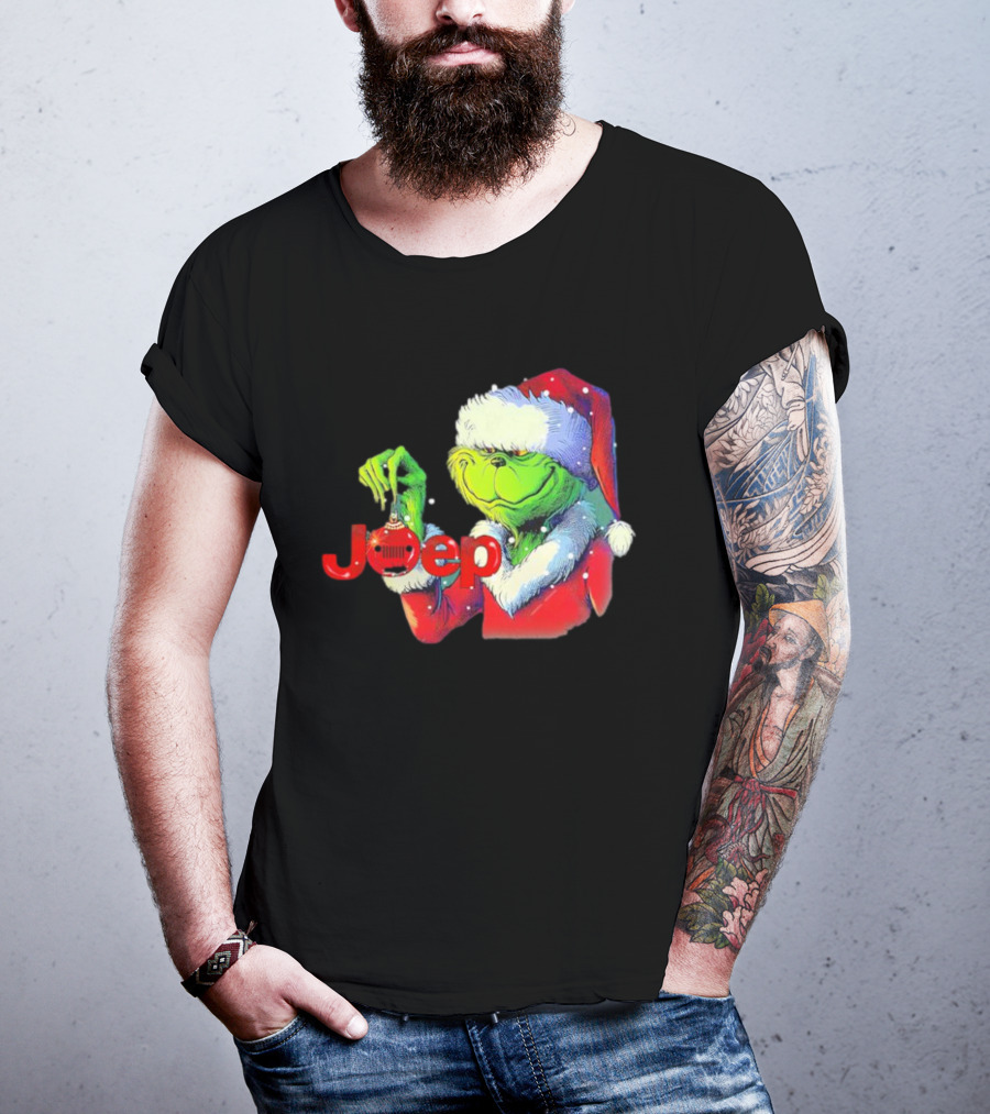 Santa Grinch Holding Jeep Ornament Holiday T-Shirt
