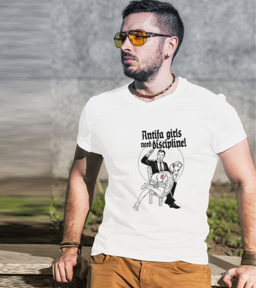 Antifa Girls Need Discipline Retro Style Illustration With Heart Detail T-Shirt