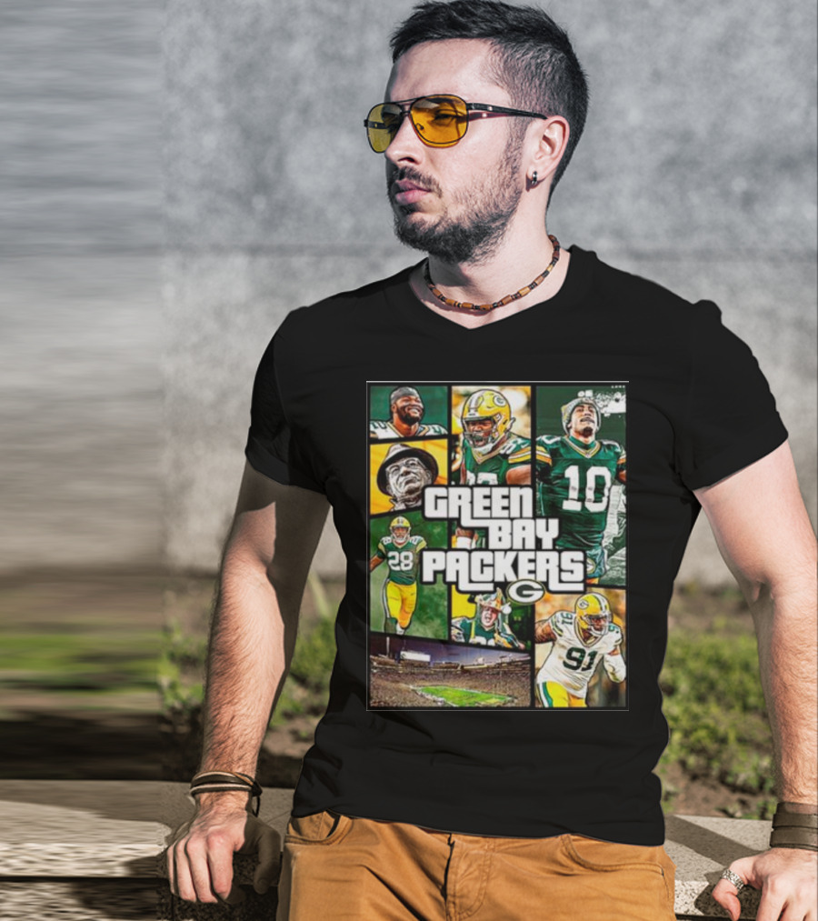 Green Bay Packers Players Collage Grand Theft Auto T-Shirt