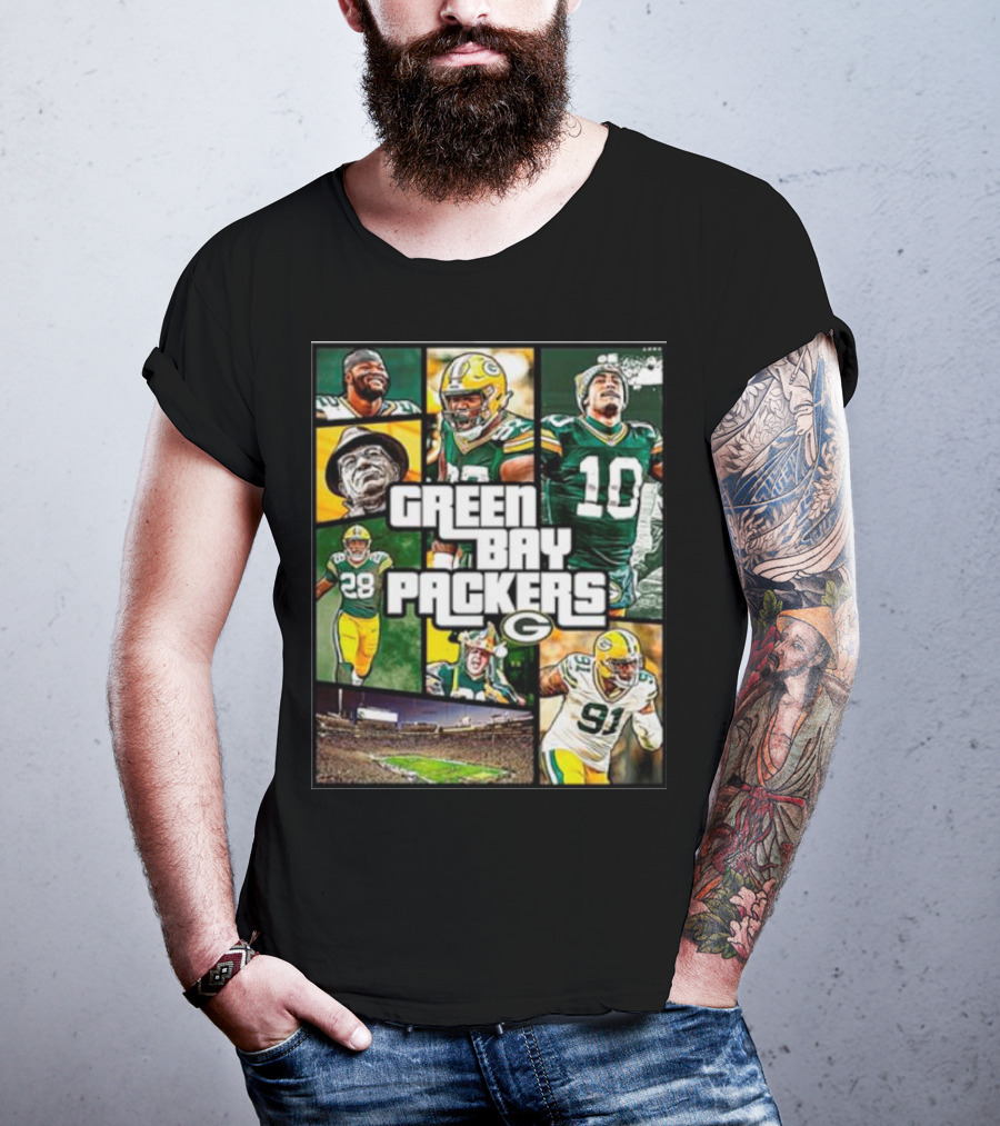 Green Bay Packers Players Collage Grand Theft Auto T-Shirt