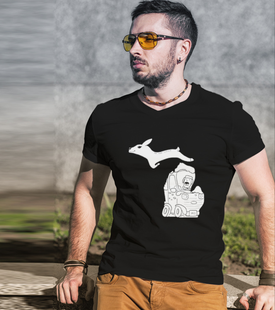 Michigan M1 Deer Leap Over Car T-Shirt