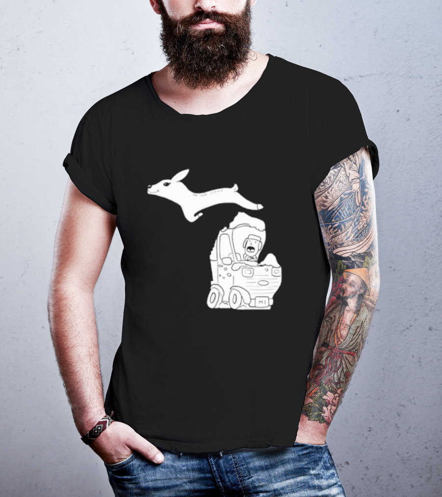 Michigan M1 Deer Leap Over Car T-Shirt