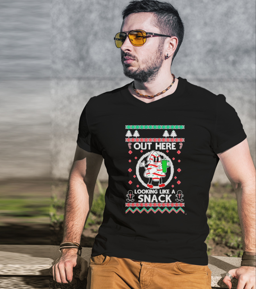 Out Here Looking Like A Snack Cookie Christmas Sweater With Gingerbread And Candy Canes T-Shirt