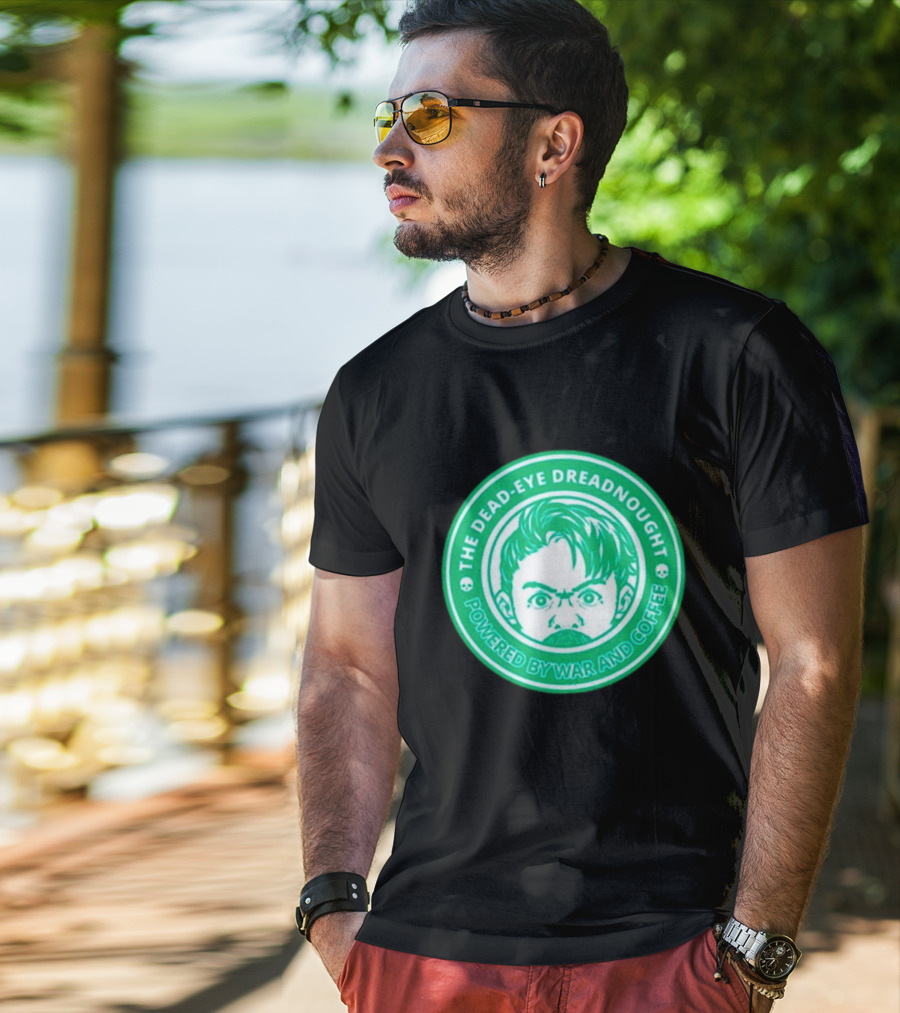 The Dead-Eye Dreadnought Powered By War And Coffee Iconic Emblem T-Shirt