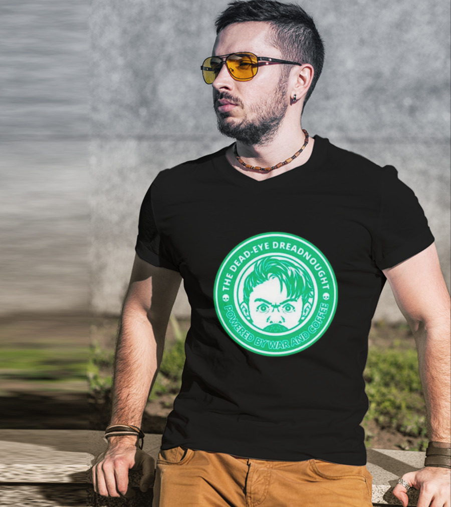 The Dead-Eye Dreadnought Powered By War And Coffee Iconic Emblem T-Shirt